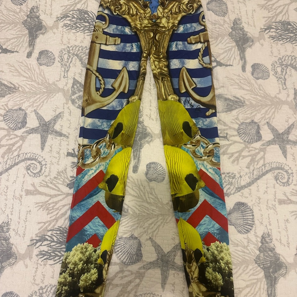 Philipp Plein Gold and Blue Nautical Kids Leggings